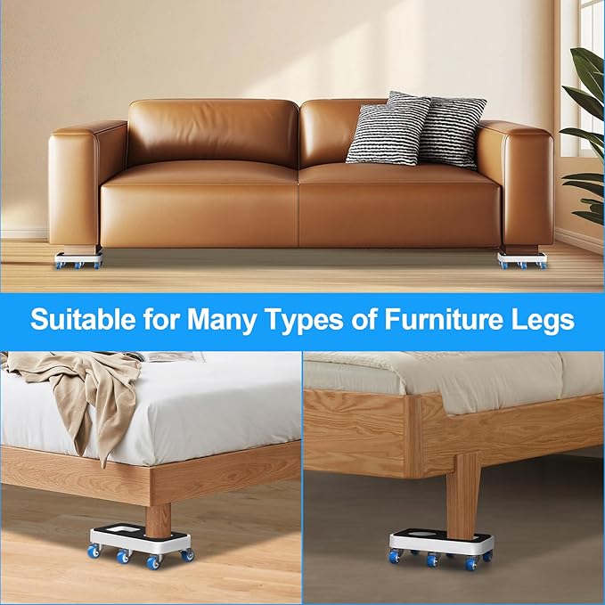 Furniture Dolly with Dual Groove Design: Furniture Sliders with 6 Wheels - for Various Types of Furniture Legs - for Moving Heavy Duty Sofa Bed - Load Capacity Up to 950lb