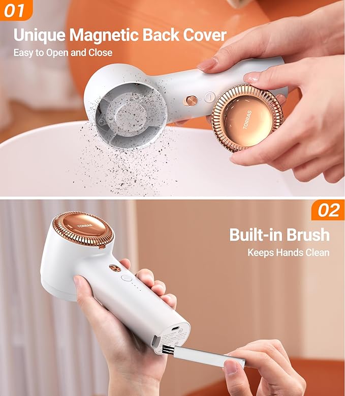 TORRAS Fabric Shaver Lint Remover, Rechargeable Electric 3-Speed Sweater Shaver Remove Fuzz, Pilling for Cashmere, Wool, Coat, Furniture, Clothes depiller with Replacement Blades, Pearl White