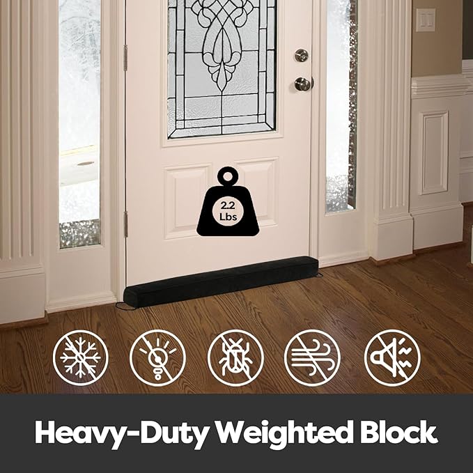 Weighted Door Draft Stopper for Front Door, Easy to Use Heavy 36 inch Door Bottom Winter Cold Air Draft Blocker, for Exterior, Apartment, Back Door, Fits Door Gap Up to 3”, 2.2lb