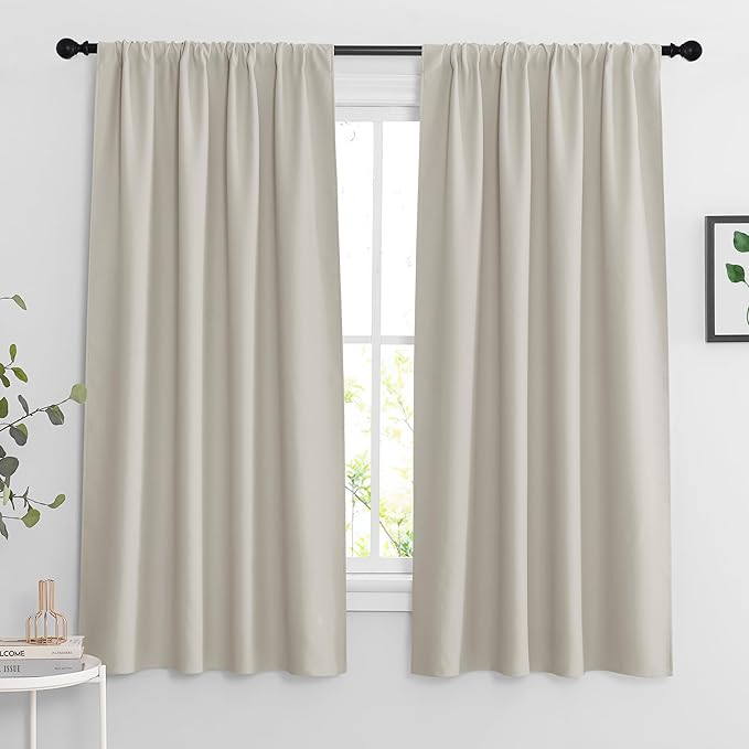 RYB HOME Curtains for Bedroom 84 inches Long, Blackout Thermal Insulating Window Treatment Drapes for Living Room Bathroom Basement Laundry Classroom, W 42 x L 84, Beige, 2 Panels