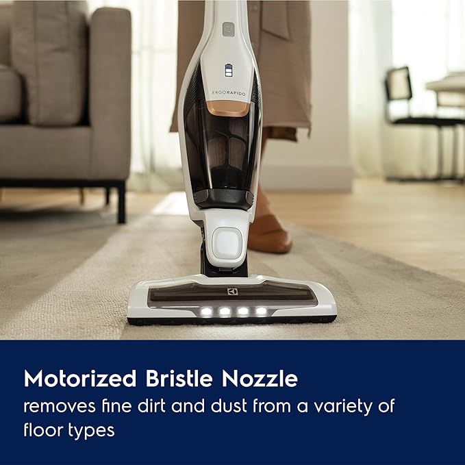 Electrolux Ergorapido Cordless 2-in-1 Vacuum Cleaner with High Suction Power and 180° EasySteer Mobility, 48-Minute Run Time, 2 Power Modes, Satin White