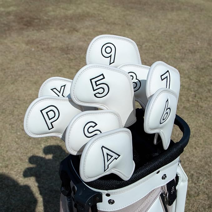 Montela Golf Iron Covers,Golf Iron Head Covers Leather Golf Iron Covers Set 9pcs Golf Iron Headcovers,Golf Club Head Covers for Iron Club Fit All Brands Titleist,Callaway,Taylormade