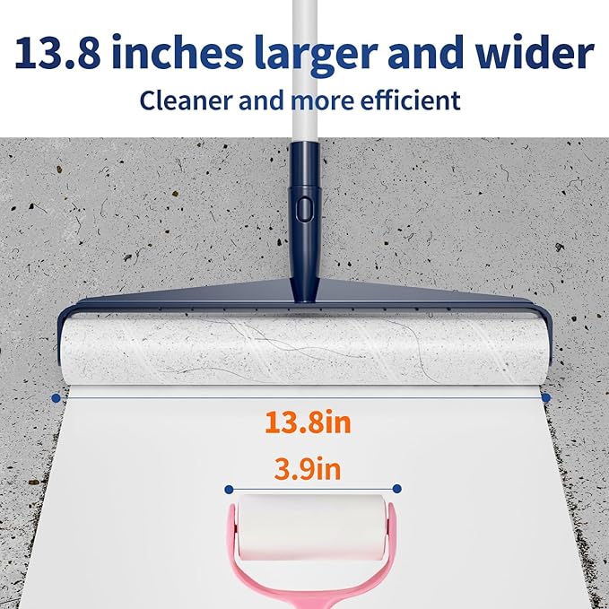13.8in Lint Roller Refills Large Lint Roller Refill (8 Packs 480 Sheets) for Lint Remover, Pet Mega Extreme Stick Refill for Floor Roller, Cleaning for Carpets, Cars, Clothing, and Pet Hair