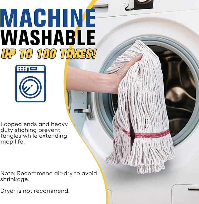Matthew Cleaning Commercial Mop Head Replacement, 5 Inch Wide Headband, Looped End Cotton Blend String Wet Mops for Floor Cleaning, 18 oz Medium, 6-Pack White