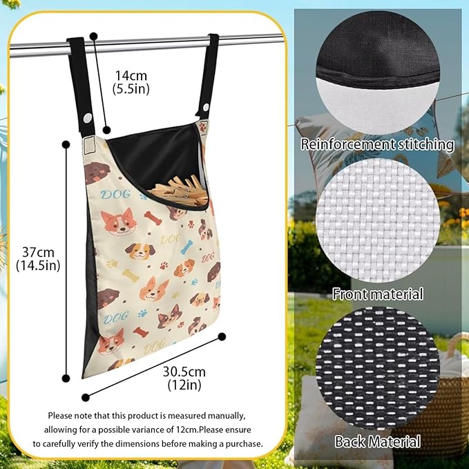 Clothes Pin Hanging Bag with Hanging Rope 14.5 X 12 Inch Clothespin Bag for Clothes Pins and Clothespins Heavy Duty Outdoor Use - Dog