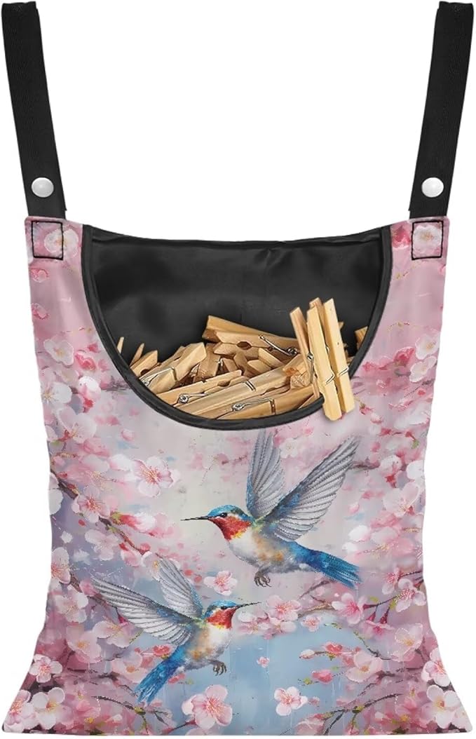 2 Pcs Pin Bag, Hummingbird Print Clothes Pin Hanging Bag Clothespin Storage Organizer with Large Opening Storage Organizer Space-Saving Laundry Hanging Bag