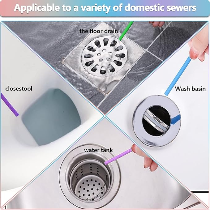72pcs Drain Cleaner Deodorizer Sticks - Keep Drain Pipes Clear, Prevent Clogs for Kitchen, Bathroom, Toilet (6 Color)