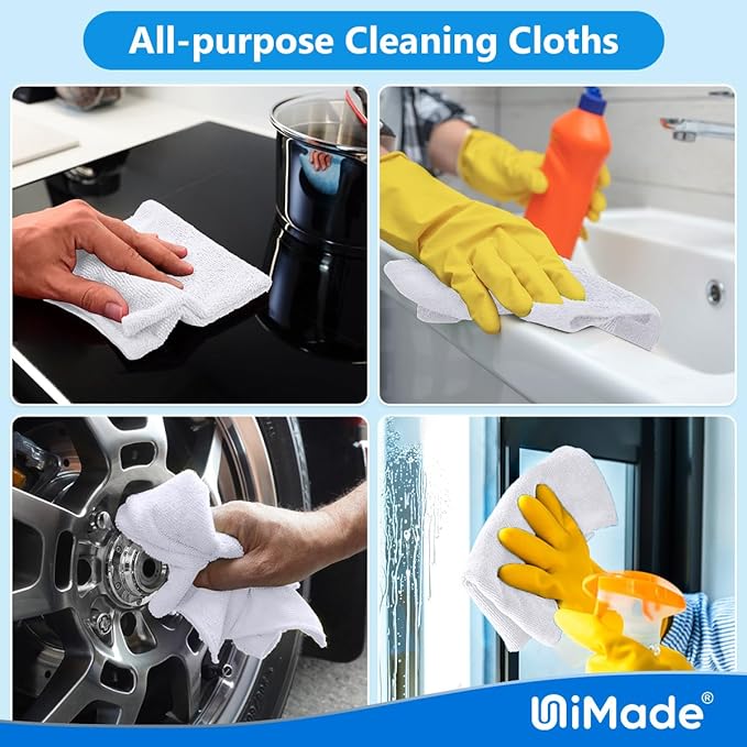 Shop Towels Rags, 150 Pack Reusable Shop Rags Bulk Microfiber Cleaning Cloth Lint Free Cleaning Towels for Car Kitchen Automotive Bar Mechanic Restaurant Garage, 11.5"x 11.5", White