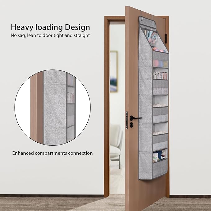 Univivi 6-Shelf Over Door Hanging Organizer Fabric Baby Door Storage with 5 Large Pockets and 3 Small PVC Pockets Wall Mount Hanging Storage Organizers for Baby Essential (Grey Pattern)