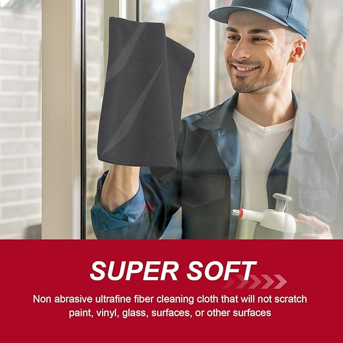 200 Pcs Microfiber Cleaning Cloth 16x16 Inch Microfiber Towels for Car Ultra Absorbent Cleaning Rags Reusable Lint Free Streak Free Detailing Towel for Car Washing Drying Dusting (Black)
