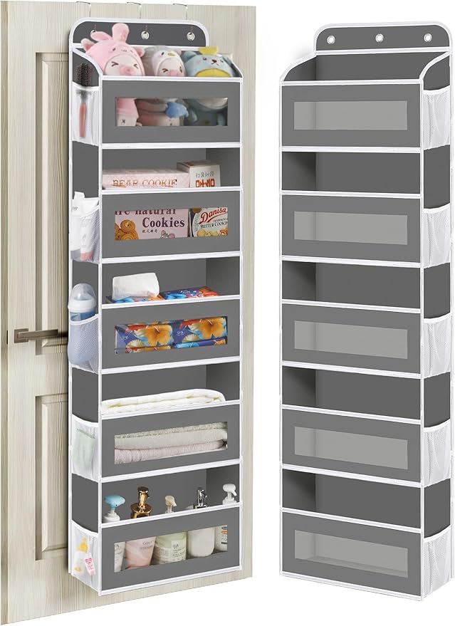 Over The Door Organizer, 5 Shelves Closet Door Hanging Organizer with 10 Mesh Pockets, Nursery Closet Organizer, Baby Essentials, Dorm Room Essentials for Girls