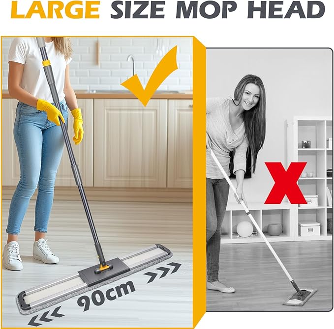 MASTERTOP Commercial Mop, 36'' Large Dust Mop,Heavy Duty Industrial Push Mops with 3 Reusable Microfibre Pads & 62'' Adjustable Handle for Home,Hotel,Mall,Warehouse