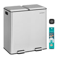 SONGMICS Trash Can, 2 x 8 Gallon (2 x 30 L) Double Garbage Can with Soft-Close Lids, Removable Inner Buckets, Pedals, Stainless Steel, for Waste and Recycling, Metallic Silver ULTB743E01