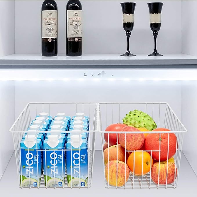 16inch Freezer Storage Organizer Baskets, Household Wire Refrigerator Bins with Built-in Handles for Cabinet, Pantry, Closet, Bedroom