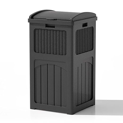 Patiowell 36 Gallon Outdoor Trash Can, Resin Outdoor Garbage Can with Lid for Patio, Backyard, Deck, Black
