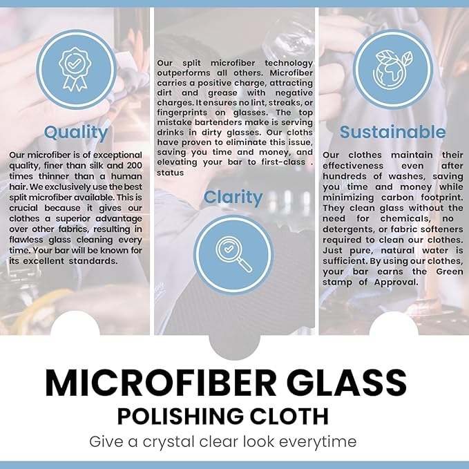 Trendy Bartender Toast to Perfection Microfiber Glass Polishing Lint-Free Cloth for Spotless Shine and a Residue-Free Finish - Pack of 5-25x20 inch - White