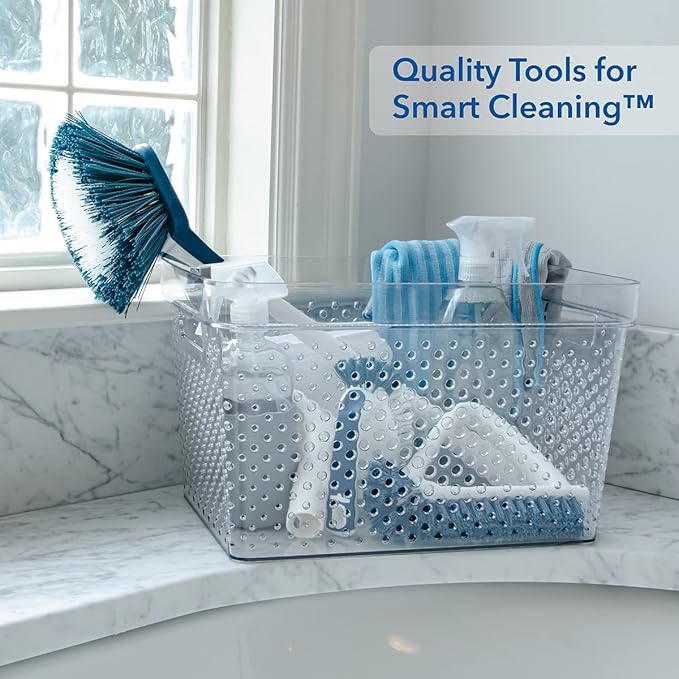 Unger EZ Reach Shower Tub and Tile Scrub Brush, Crevice Bathroom Cleaning Supplies, Non-Scratch Scrubber Tool for Showers, Fixtures, Bathtubs, Drains, Grout, and Marble