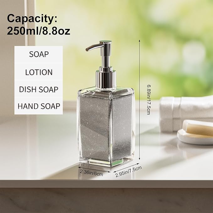 Navy Blue Soap Dispenser with Refillable Plastic Pump for Bathroom Sink or Kitchen Counter, Ideal for Hand Soap, Liquid Soap, Dish Soap, or Lotion Use