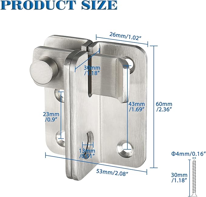 Alise Flip Latch,Gate Latches Slide Bolt Latch Safety Door Lock Catch for Barn Cabinet Pet Cage Wood Fence Bathroom Garage Window,SUS304 Stainless Steel Gate Hardware Locks,Brushed Nickel MS5009