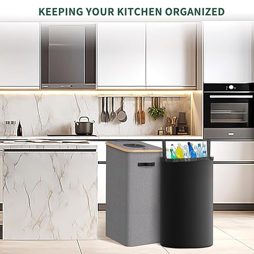 Recycling Bin for Kitchen 26 Gallon 100L Recycle Bin with Lid Removable Tote Bag Large Recycling bin with lid for Bottle Can Kitchen Recycling Bin (Light Gray)
