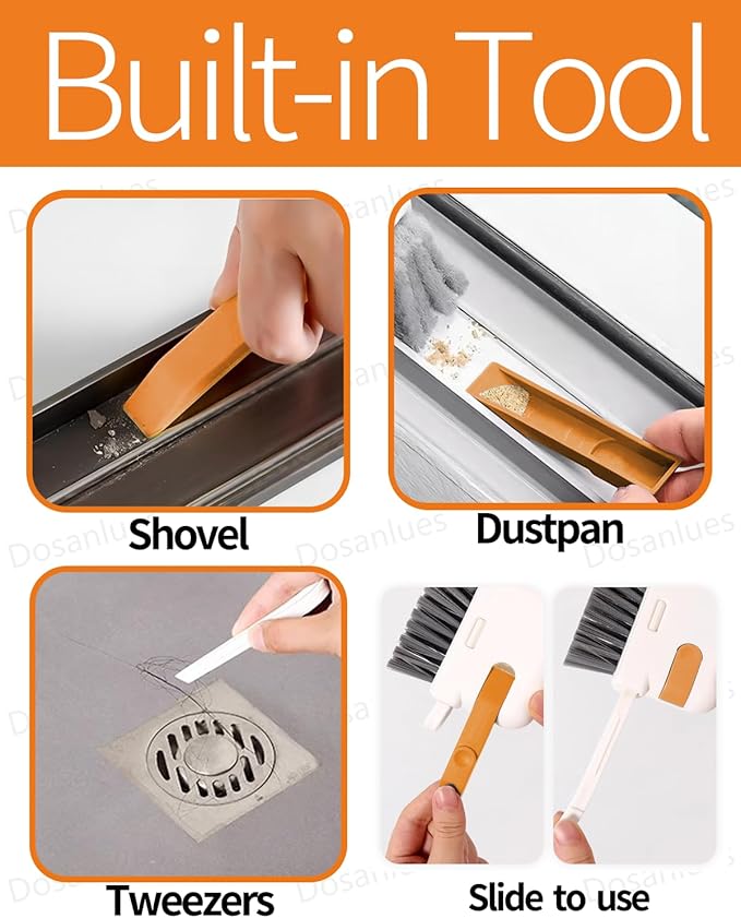 Groove Gap Cleaner Tools Set, 8 Pcs Hand-held 2 Brush with Dustpan&tweezer + 2 Sponge Brush with Dustpan + 2 Replacement Sponges +2 crevice brushes for Sliding Door, Sill, Tile Lines, Track, Car Vents