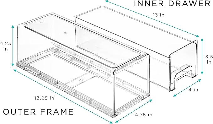 Sorbus Small Wide Clear Storage Drawers (4 Pack) – Stackable Pull-Out Storage Bins for Fridge, Pantry, and Cabinet Organization – Acrylic Drawer Organizers