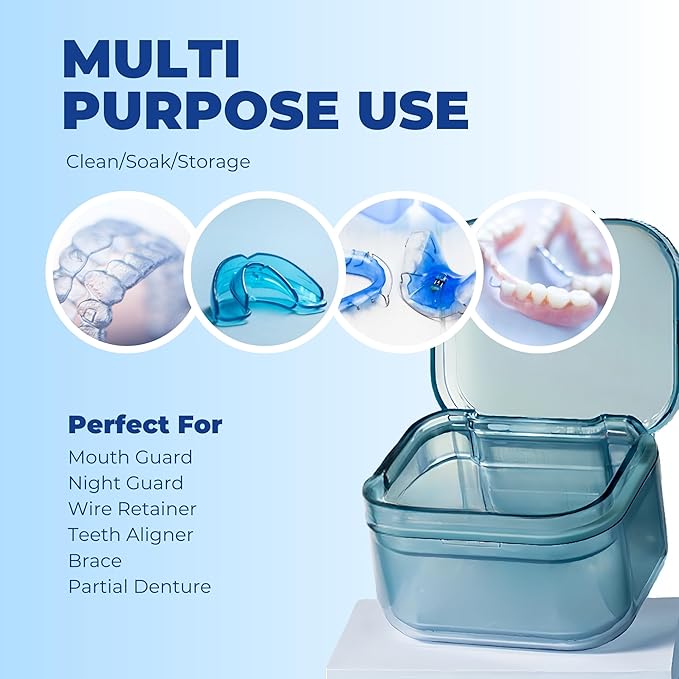 Retainer Case Denture Bath Case,Retainer Cleaner Case with Lid,Denture Cup for Partial Dentures,Mouth Guard&Braces,Denture Soaking Container Case for Travel (Orange)
