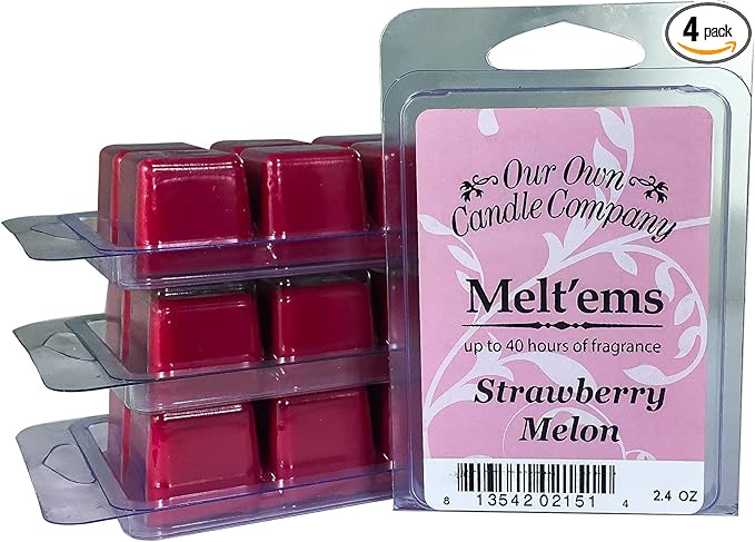 Our Own Candle Company Premium Wax Melt, Strawberry Melon, 6 Cubes, 2.4 oz (4 Pack)
