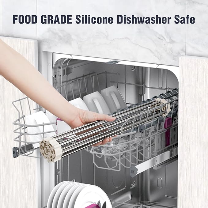 Tomorotec 21" x 15.5" Roll Up Dish Drying Rack Over Sink Drying Rack Sink Cover Kitchen Sink Accessories Gadget Multipurpose Organizer Foldable Stainless Steel Drainer