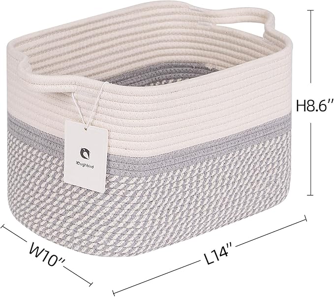 Medium and Large Woven Basket//With Handle, Used for Toys and Fabric Storage Basket used for Storing xl Storage Box, Decorative Storage Box Room 2pack (14L*10W*8.6H White/Gray, 14Lx10Wx8.6H)