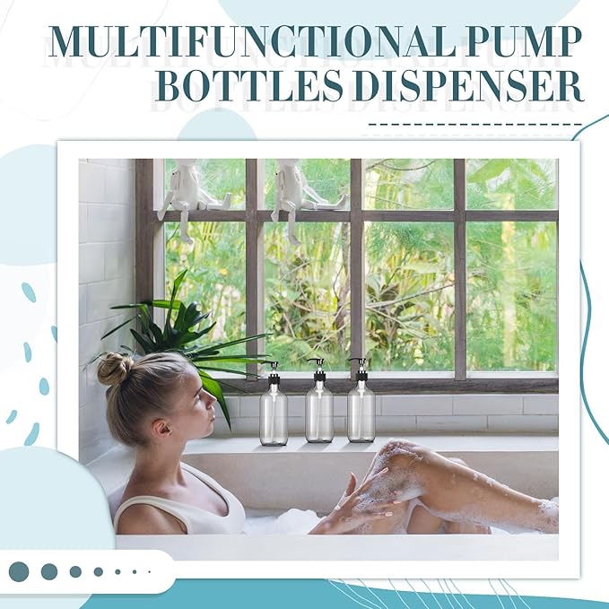 Tessco for you 12 Pack Clear Soap Dispenser Empty Plastic Pump Bottles Dispenser Refillable Shampoo Container for Hand Sanitizer Soap Lotion Body Wash Conditioner Bathroom Kitchen Travel(16.9 oz)