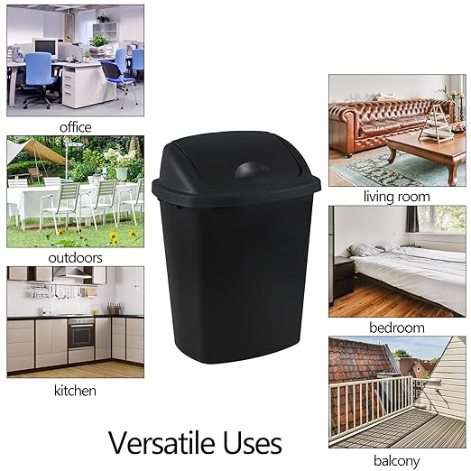 6 Gallon Swing Top Trash Can Outdoor and Indoor Recycle Bin, Plastic Garbage Can with Swing-Lid, Black, 4-Pack