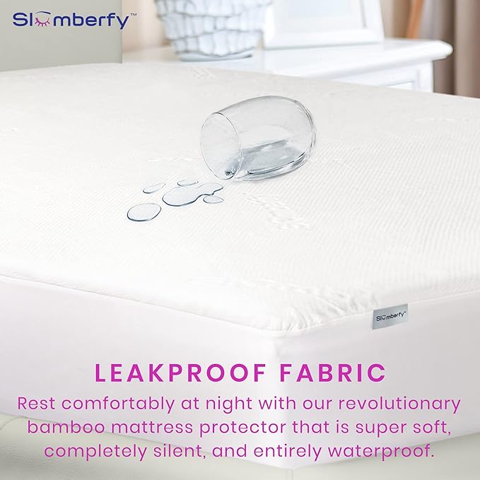 Waterproof Mattress Protector by Slumberfy | Hypoallergenic Bamboo Mattress Protector | Natural + Breathable Jacquard Fabric | Cal King Mattress Cover – 72x84”