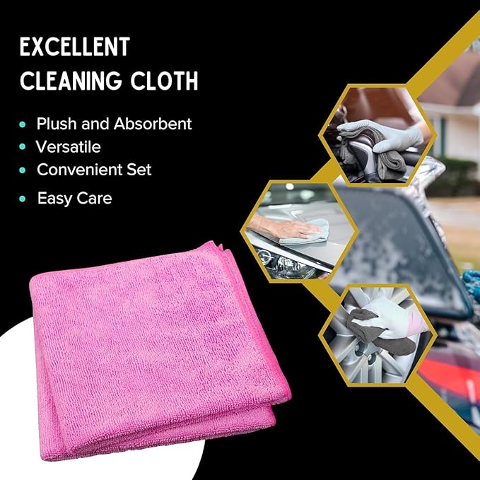 Single Microfiber Cleaning Cloth 40x40 cm - Ultra Absorbent Microfiber Cloth for Home, Kitchen Car Bathroom Rags Polish Cleaning 250 GSM (Pink)