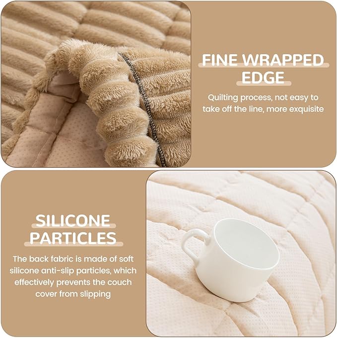 OTOB Sofa Covers for 3 Cushion Couch Washable, Fuzzy Non Slip Pet Friendly Couch Cover Protector Love Seat, All Seasons Soft Plush Furniture Bed Mats Sofa Slipcovers (Coffee, 31.5" x 70.9'')