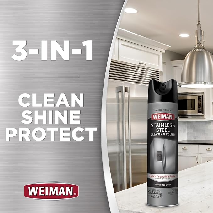 Weiman Stainless Steel Cleaner & Polish Streak-Free Shine - For Refrigerators, Oven, Dishwasher, Stove - 2 Pack Aerosol Spray with Microfiber Cloth Included