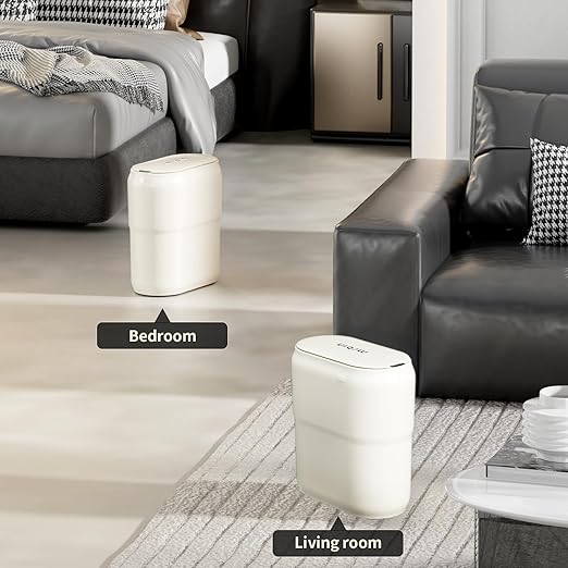 Slim Motion Sensor Trash Can for Bathroom, Automatic Compact Touchless Garbage Bin with Lid, 2.4 Gallon Small Electric Waste Basket for Narrow Apartment Dorm Office, Kitchen, Bedroom, Cream White