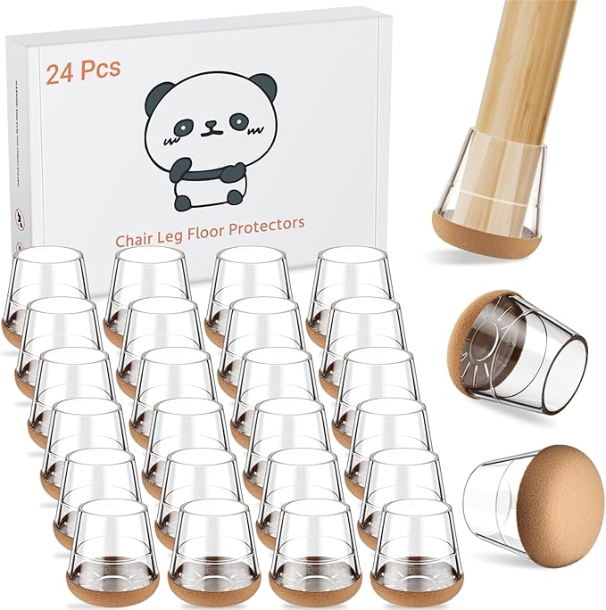 24 PCS Silicone Chair Leg Floor Protectors Small (0.8"-1") Rubber Felt Furniture Pads Chair Legs Caps/Covers for Hardwood Floors, Tile from Scratches & Reduce Noise - Round, Clear