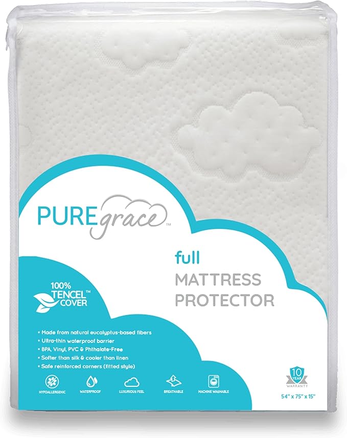 PUREgrace Tencel Mattress Protector (Full) – Waterproof, Noiseless Cover for Potty Training, Breathable and Durable with Deep-Pocketed Corners for Secure Fit