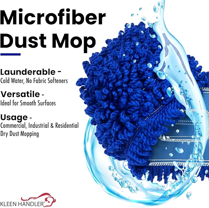 Kleen Handler 24 inch Microfiber Dust Mop | Medium Washable Commercial Mop Head Replacement, Pack of 6