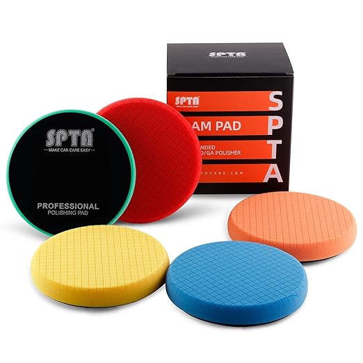 SPTA Buffing Polishing Pads, 5Pc 7.5 Inch Face for 7 Inch Backing Plate, Compound Buffing Sponge Pads Cutting Polishing Pad Kit for Car Buffer Polisher Compounding, Polishing and Waxing -SPTA0010SET