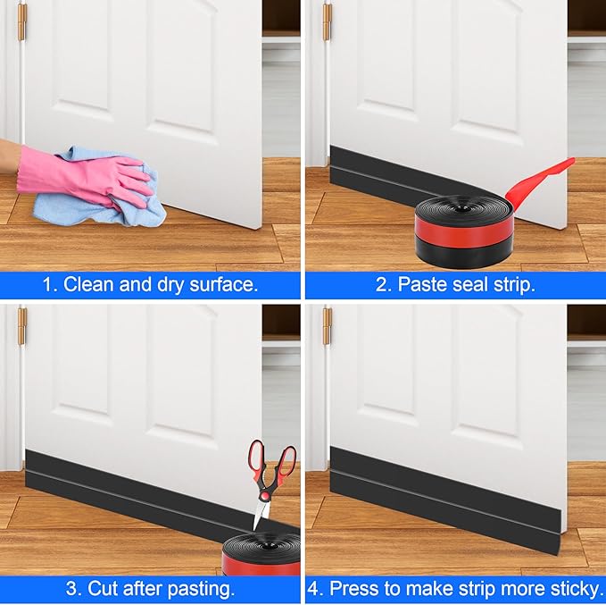 ToLanbbt Weather Stripping Silicone Door Seal Strip 2 in x 20 ft Door Draft Stopper Self Adhesive Door Draft Tape, Side & Bottom Gaps Insulation Strip for Glass Shower Door Sliding Door Window, Black