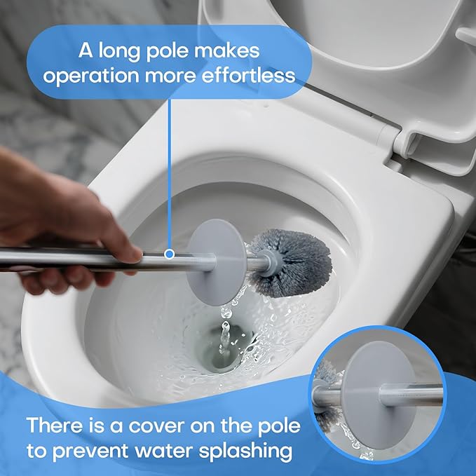 Marble Colored Toilet Brush and Holder Set,Stainless Steel Long Handle and Marble Colored Base for Bathroom Deep Cleaning，Space Saving for Storage，Drip-Proof，Black