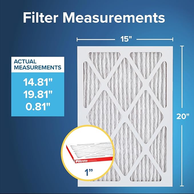 Filtrete 15x20x1 AC Furnace Air Filter, MERV 11, MPR 1000, Micro Allergen Defense, 3-Month Pleated 1-Inch Electrostatic Air Cleaning Filter, 4 Pack (Actual Size 14.81x19.81x0.81 in)