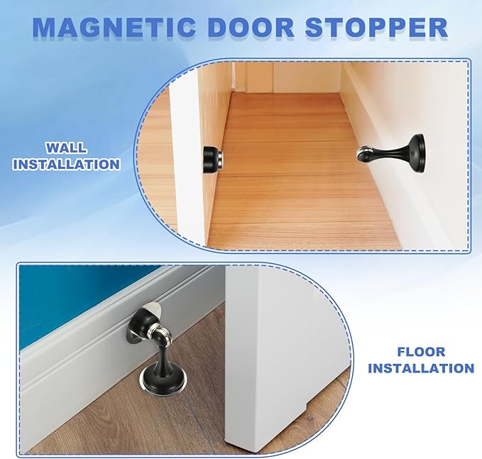 uxcell Magnetic Door Stopper, Stainless Steel Heavy Duty Door Holder, No Drilling Doors Knob Wall Protector with Self-AdhesiveTapes and Screws for Home Office Wall Floor Mounting, Silver