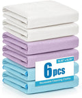 Nanoscale Microfiber Cloths 15.55”x 15.55”, Glass Window Mirror Stainless Steel Car Cleaning, Streak-Free, Lint-Free, Super Thick & Absorbent, Reusable, 6 Pack (White/Blue/Purple)