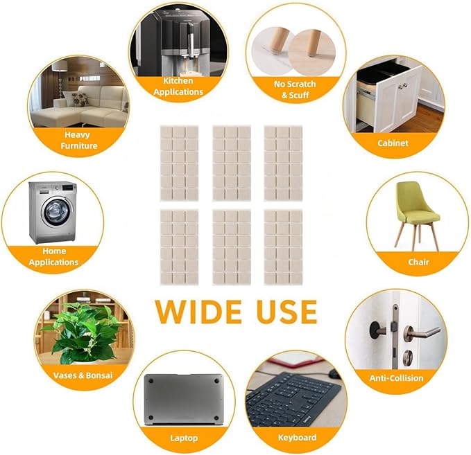 Furnigear Felt Furniture Pads for Hardwood Floor - Self Adhesive Chair Felt Pads, Floor Protector for Furniture Feet, Furniture Sliders Moving Your Furniture Smoothly - Anti Scratch 96 Pcs 3/4" Square
