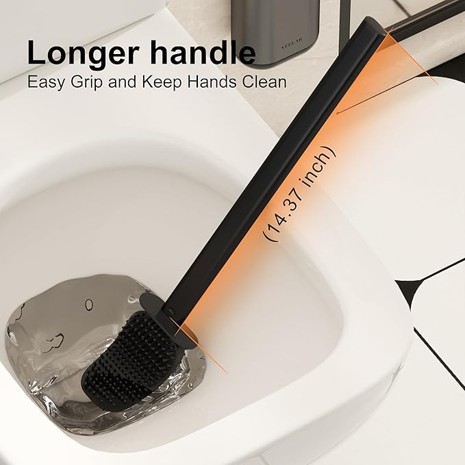 Toilet Brush and Holder Set - Wall Mounted Bathroom Scrub Brush, Toilet Bowl Brush and Plunger Set for Bathroom Cleaner (Grey)