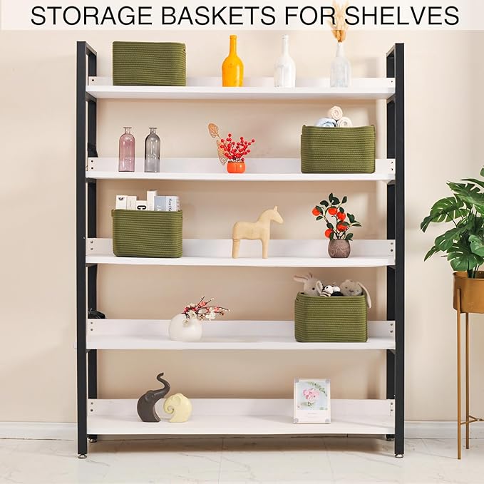 Small Storage Baskets for Organizing, Woven Storage Baskets for Shelves, Cotton Rope Basket for Storage, Cute Rectangular Book Toy Green Basket, 12.7"×9.1"×7.9", 4 Packs, Green