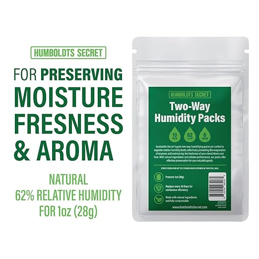 Humboldts Secret 62% Humidity Packs RH 2-Way | Moisture Absorber & Regulator for Small Containers | Relative Humidity Control Packets with Resealable Bag | 2 Way Humidity Control Packs | Pack of 10